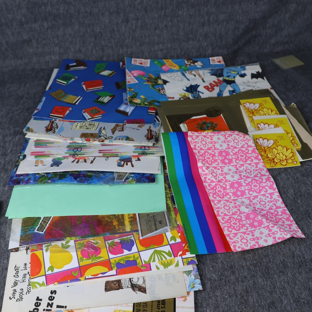 Vintage Wrapping Paper Sheets Lot Retro Birthday Kids Batman Gremlins Designs